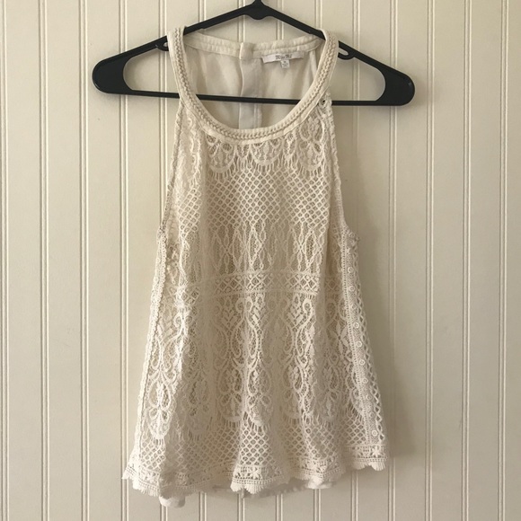 Miss Me Tops - Miss Me Cream Lace Button Back Sleeveless Top